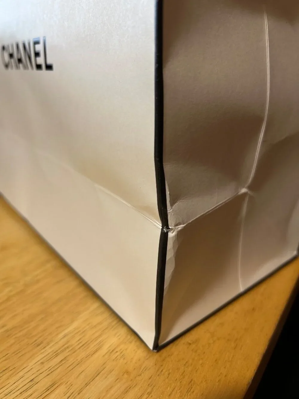 Authentic Womens Chanel White Black Logo Paper Gift Shopping Bag